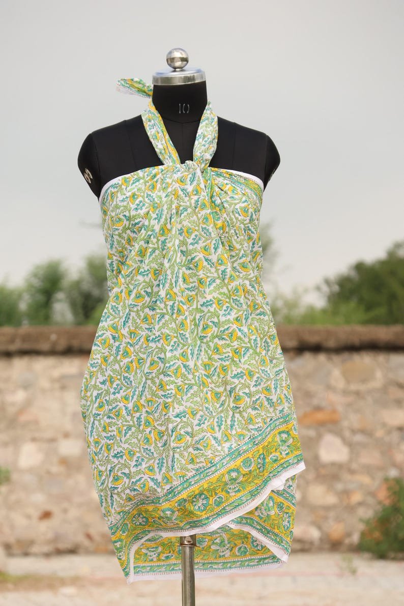 Hand Block Print Cotton Sarong: Boho Beach Cover-Up image 1
