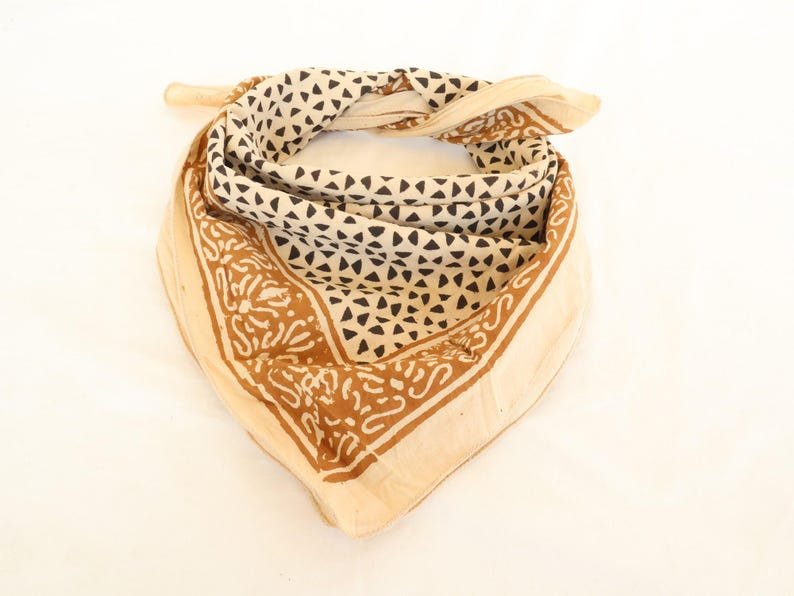 Hand Block Printed Cotton Bandana: Boho Hair Scarf | Hand Block Printed Hair Wrap | Boho Neck Scarf | Travel, Beach & Daily Accessory image 1