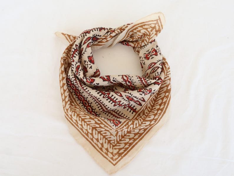 Handmade Block Print Cotton Bandana: Eco-Friendly Boho Scarf image 1