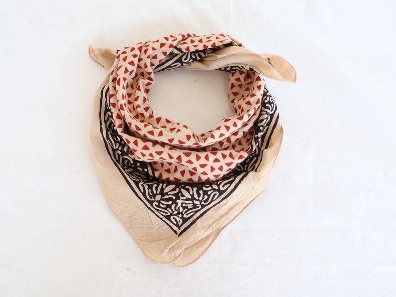 Hand Block Printed Cotton Bandana - Boho Style Scarf image 1