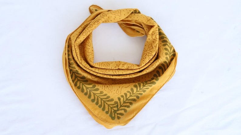 Floral Hand Block Printed Cotton Bandana: Boho Scarf image 1