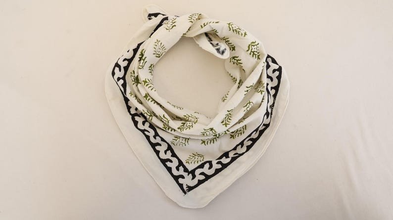 Hand Block Printed Cotton Bandana - Eco-Friendly Boho Scarf image 1