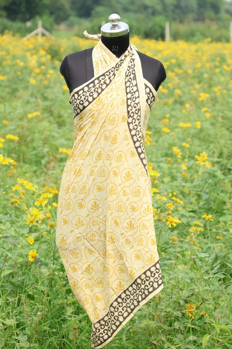 Hand Block Printed Cotton Sarong: Boho Beach Wrap & Picnic Blanket | Beach Pareo Cover Up | Lightweight Resort Wear | Organic Cotton Wrap image 1