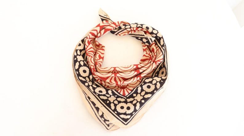 Handmade Block Printed Cotton Bandana: Bohemian Scarf Head Wrap image 1