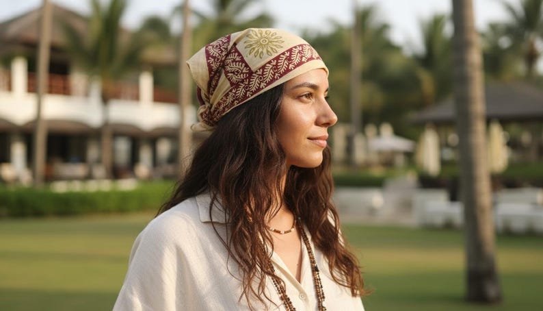 Hand Block Printed Cotton Bandanas, Bohemian Print Head Wrap, Summer Bandanas, Unisex Beach Bandanas, Accessories Gifts, Soft Bandan image 1