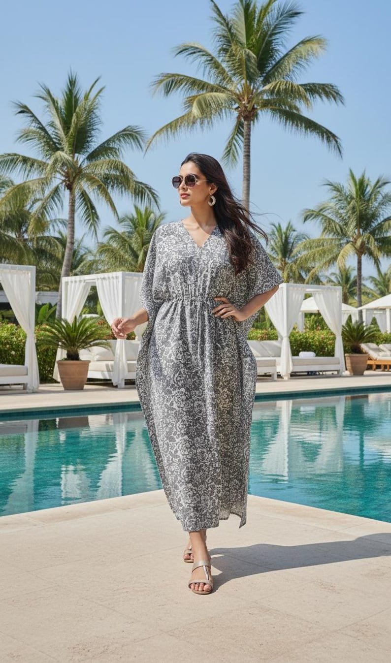Cotton Kaftan Indian Floral Kaftan Long Caftan Dress For to be Moms Beach Cover up Underwear Indian Kaftan Maxi Dress Bikini Cover Up Caftan image 1