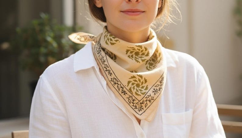 Hand printed Cotton Bandana, Floral Head Scarf, Beach Bandana, Summer Headband, Festival Bandana, Cotton Scarf, Bandana Headband, Hair Scarf image 1