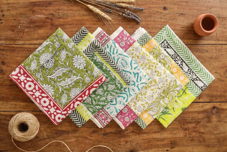 6 pcs Vintage Block Printed Cotton Bandana, Summer Cotton Head Scarf, Beach Headwear, Bikers Gift, Indian Cotton Bandanas, Party Bandanas image 1