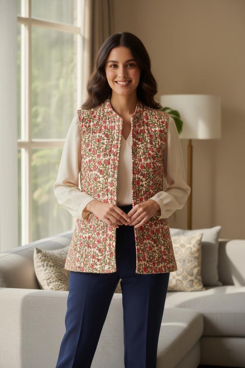 Indian Cotton Quilted Jacket Partywear Short Jacket New Style Jacket Women's Gifts Handmade Jacket | ummer bohemian long coat,gift for her image 1