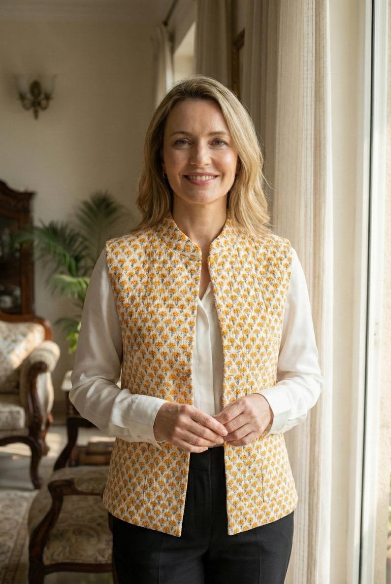 Handmade Printed Jacket for Women | Vintage Style Quilted Coat | Lightweight Ethnic Jacket, Festival Wear Jacket, Sustainable Fashion image 1