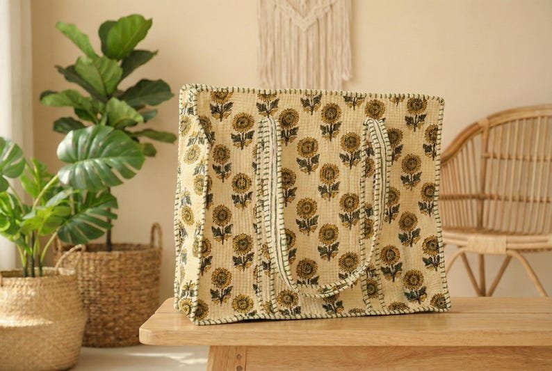 Handmade Cotton Tote Bag | Everyday Reusable Shopping Bag, Strong Cotton Market Bag | Travel, Work & Shopping Use | Tote Bag Gift for Her image 1