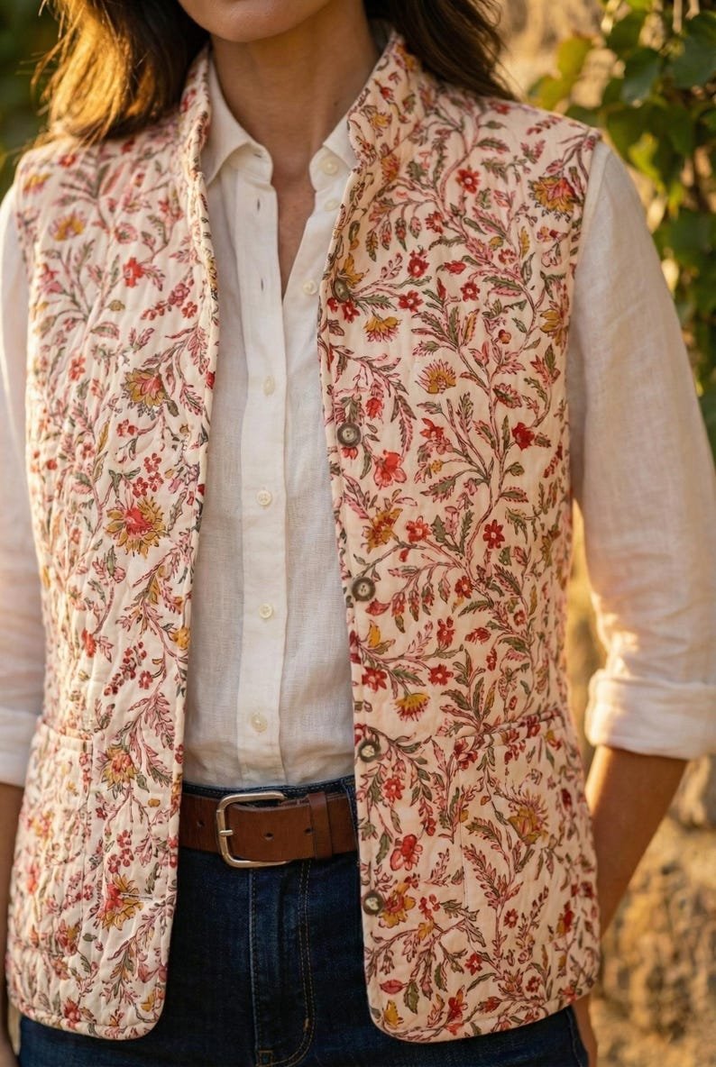 Floral Printed Cotton Jacket | Handcrafted Quilted Coat | Soft Winter Layer | Everyday Boho Jacket | Unique Slow Fashion, Sustainable Jacket image 1