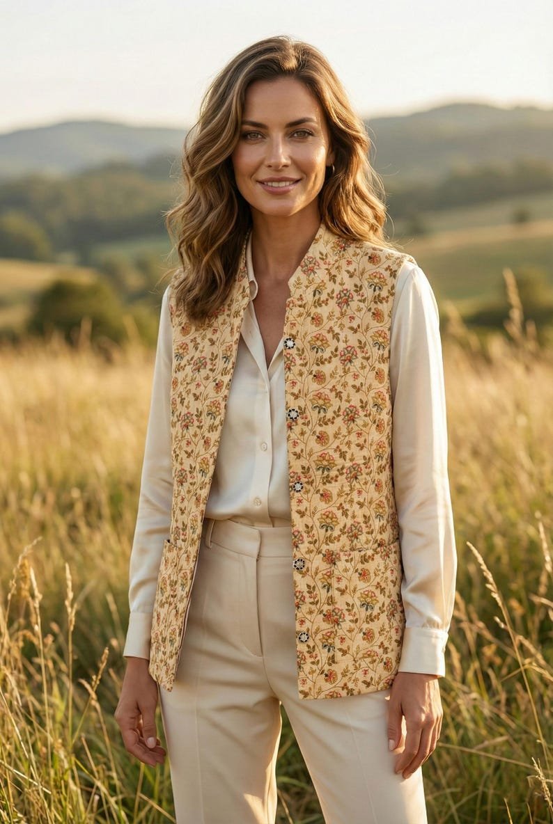 Boho Floral Printed Cotton Jacket, Handmade Vintage Outerweart – Full Sleeve Boho Style Waistcoat for Women, reversible cotton jacket image 1