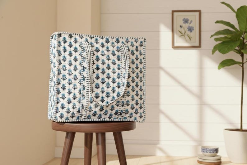 Blue Floral Hand Block Printed Cotton Tote Bag | Reusable Eco-Friendly Shopping Bag: Floral Shopper bag | Gift For Her, Handmade Tote Bag