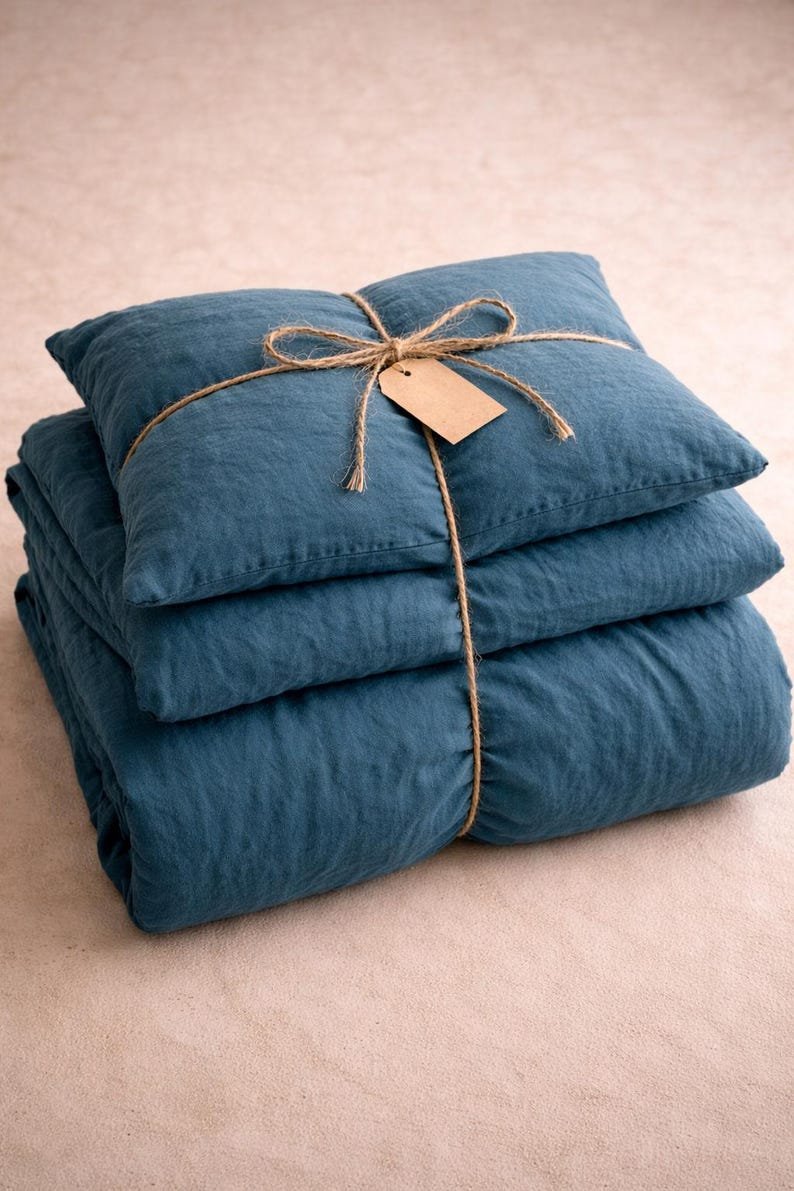 Teal Blue Linen Duvet Cover – Minimalist Rustic Bedroom Set, Bedroom Decor, Breathable Comforter Cover| King Size Queen Bedding Size Cover